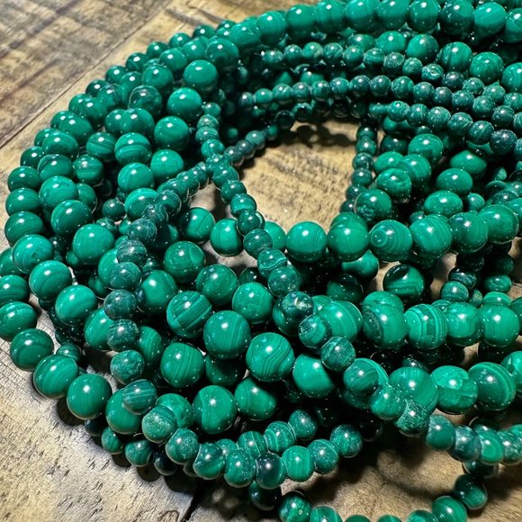Natural Malachite Bead Strand - 4mm - 6mm - 8mm - Picture 1 of 4
